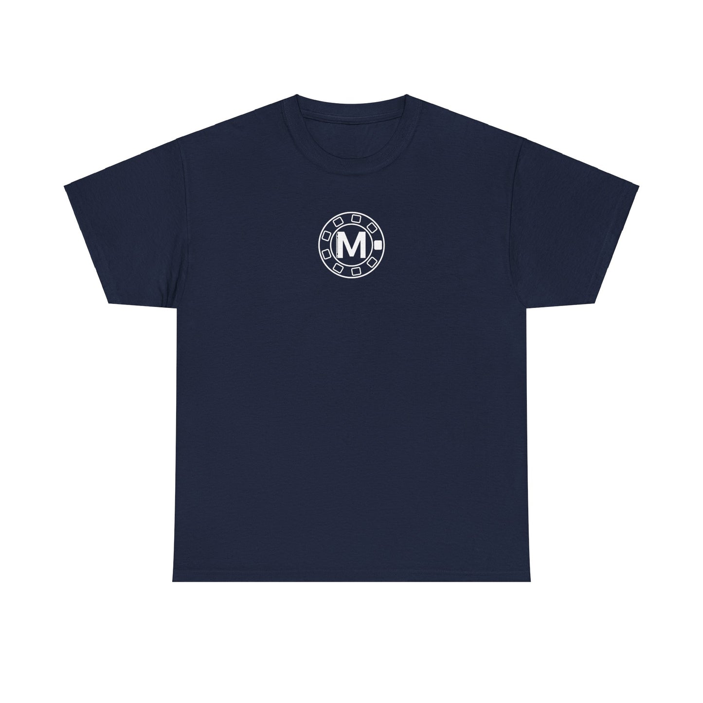 Navy M-Con shirt with blueprint sketch on back