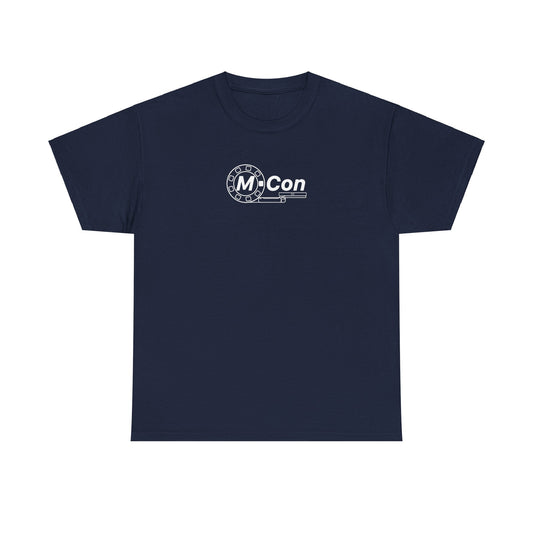 Navy M-Con shirt with blueprint sketch on back