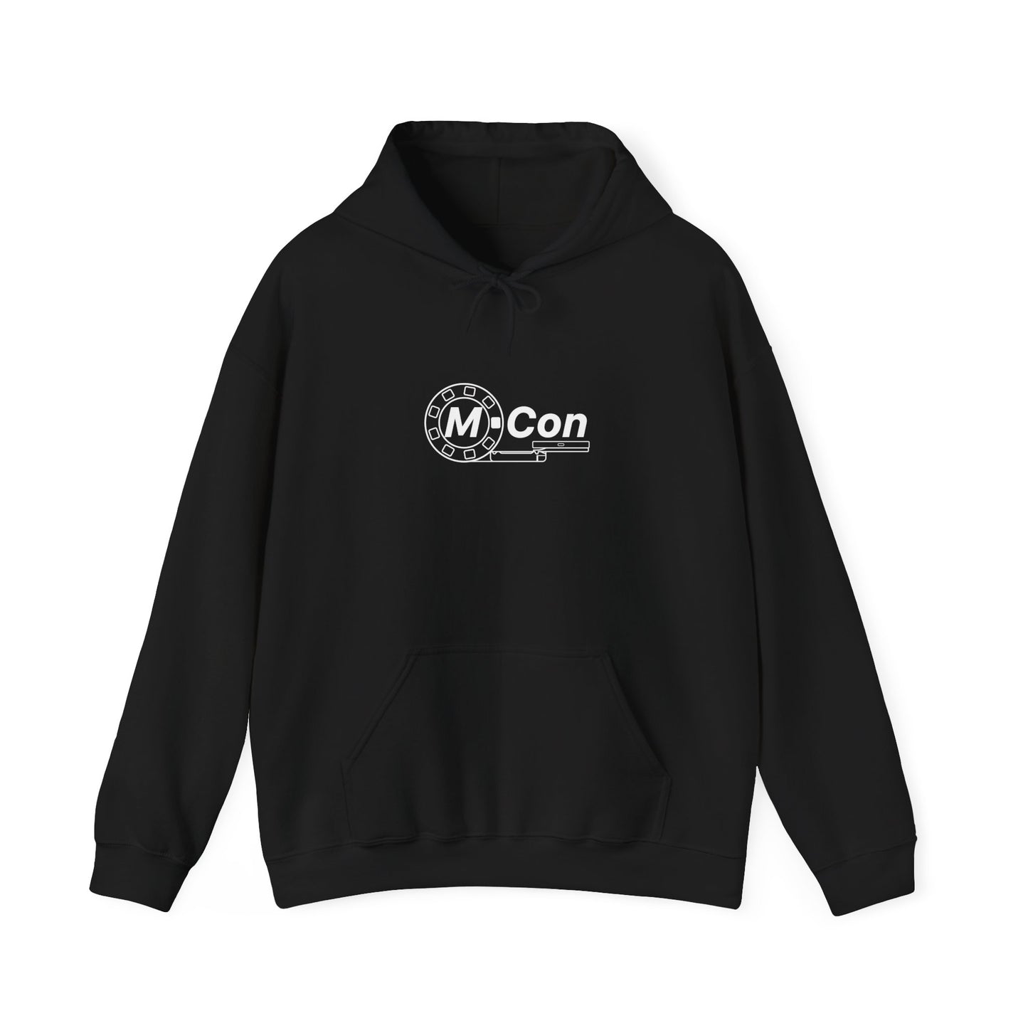 M-Con hoodie with blueprint sketch on back