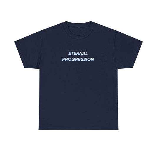 Navy Eternal Progression shirt with blueprint sketch on back