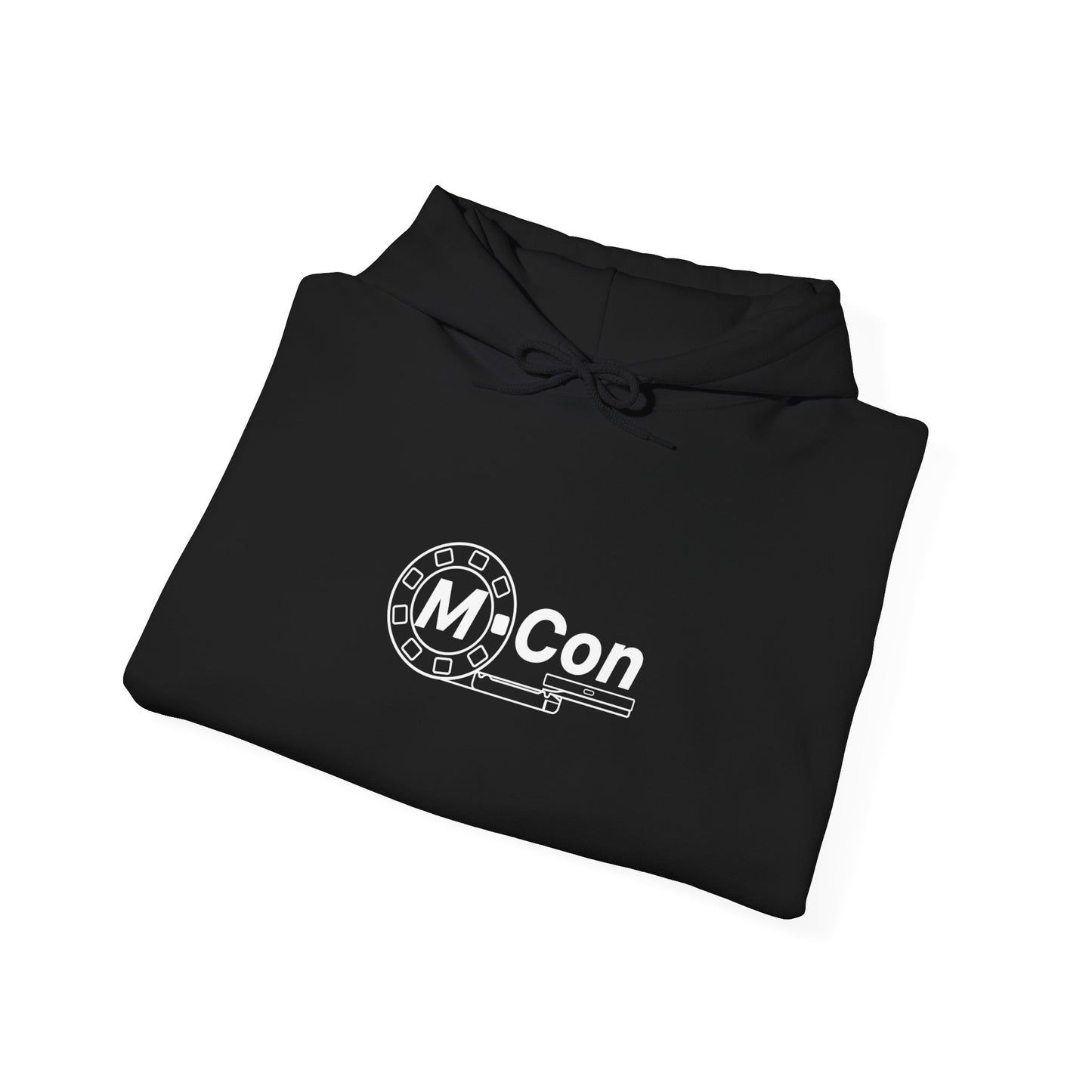 M-Con hoodie with blueprint sketch on back