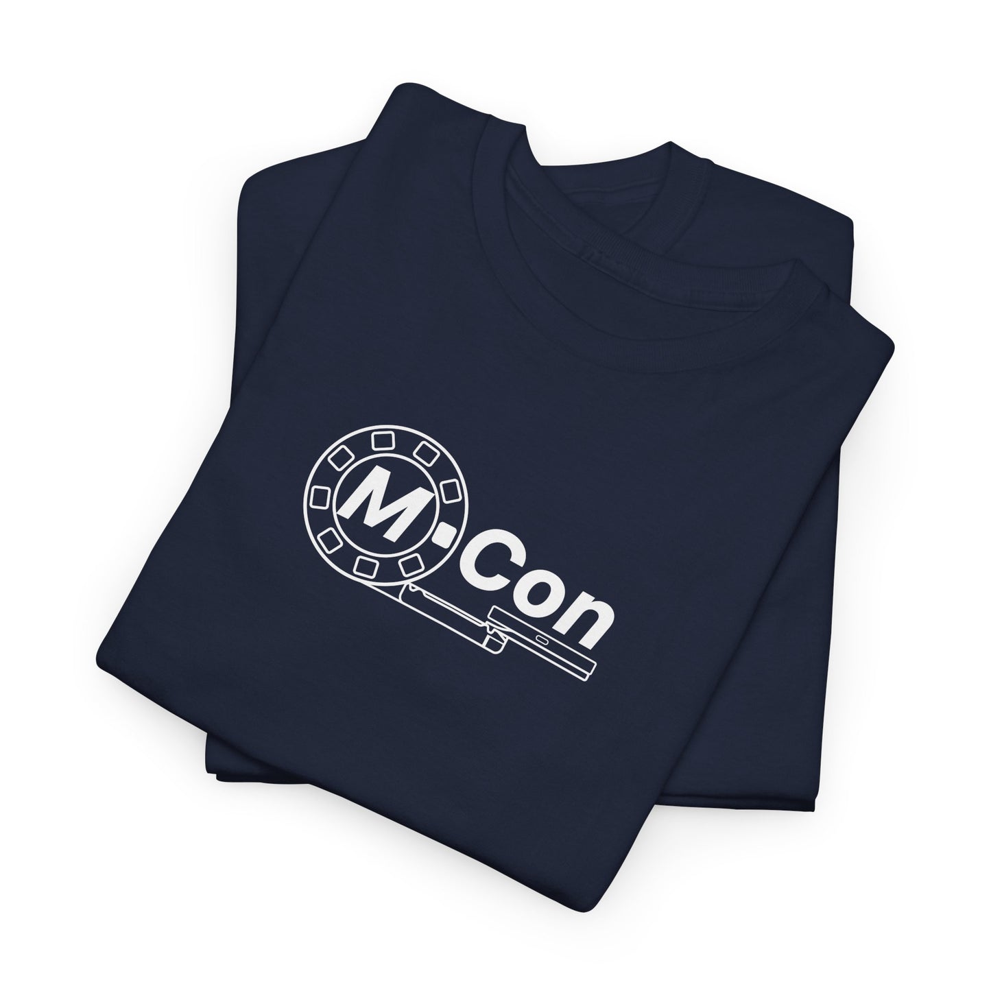 Navy M-Con shirt with blueprint sketch on back